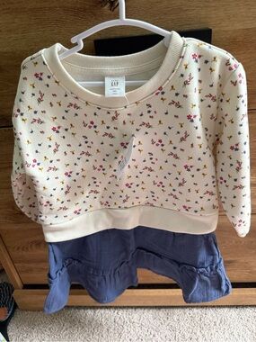 GAP Cream Floral Sweatshirt Dress with Navy Skirt